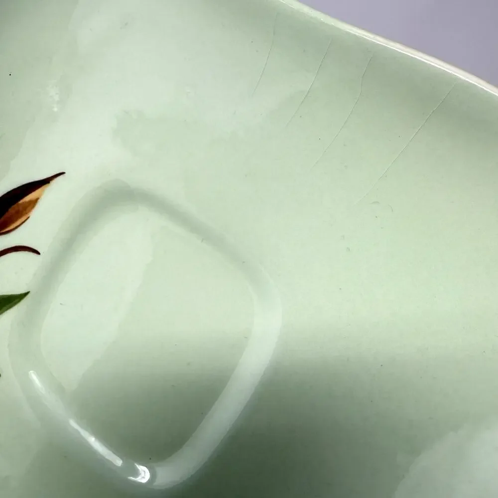 Weil Ware California Pottery Cup & Plate Set Hand Decorated Bamboo Lotus Vintage